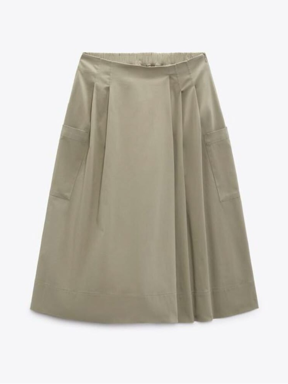 Zara Poplin Culottes in Light Tan Khaki Casual Midi Skort with Pockets Sz. Small